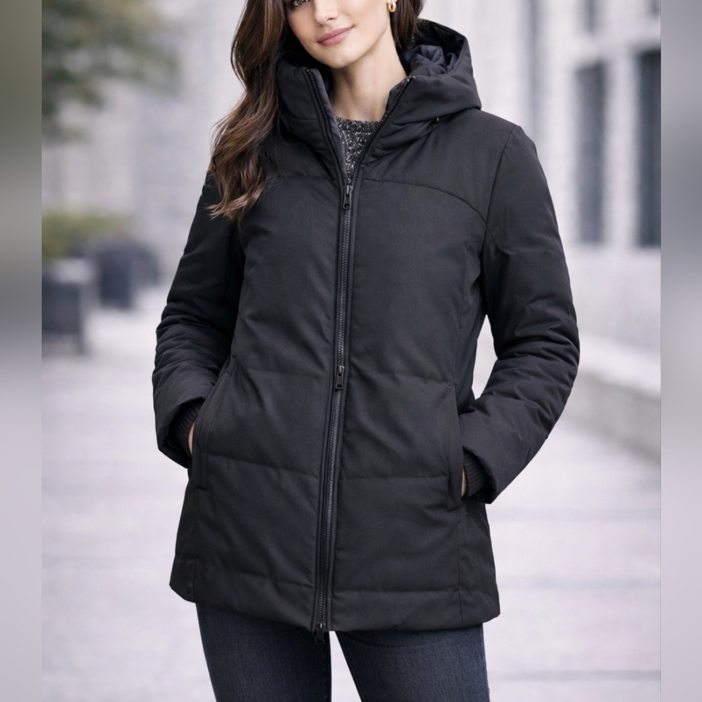 Giordano Concepts Down Puffer Coat Hooded Zip Jacket Black Women's Size S